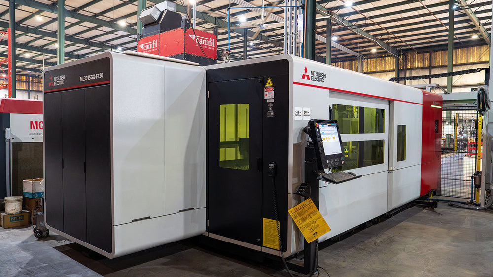 KRAZO Laser’s Mitsubishi 12 kW fiber laser in the Ozark, Alabama manufacturing shop